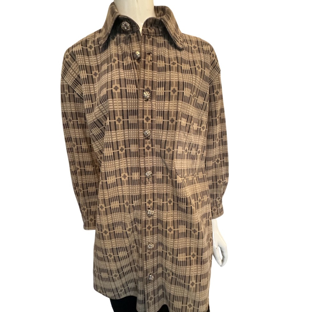 CHROME HEARTS suede leather plaid logo shirt with sterling silver buttons XL